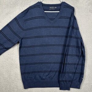Nautica Luxury Performance Sweater V-Neck Mens 2XL Navy Blue Stripes Lightweight
